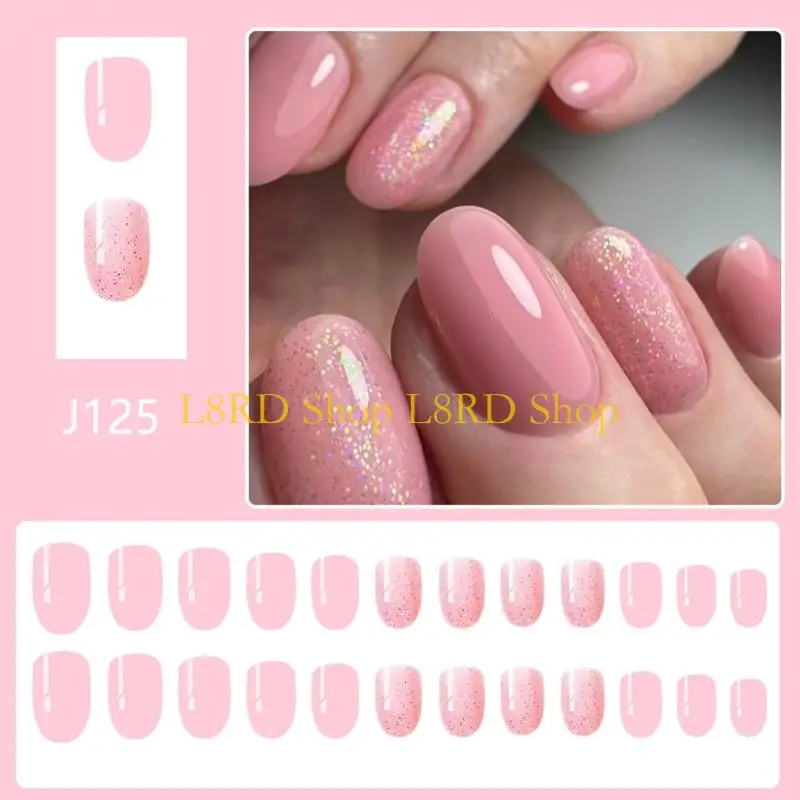 l8rd glitters กดเล็บสั้นรูปไข่เท็จเล็บ 24 ชิ้นสำหรับผู้หญิงเล็บเล็บเล็บผู้หญิง
