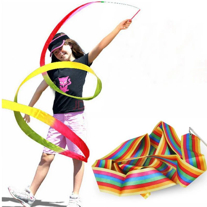 10PCS Rhythmische Gymnastik Tanz Bänder Auf Stäbchen Regenbogen Streamer Baton Twirling Talent Zeigt Künstlerische Fiesta Karneval Party