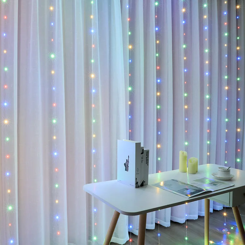 Guirnalda de luces LED con Control remoto para decoración navideña, cortina de iluminación con Control remoto para dormitorio