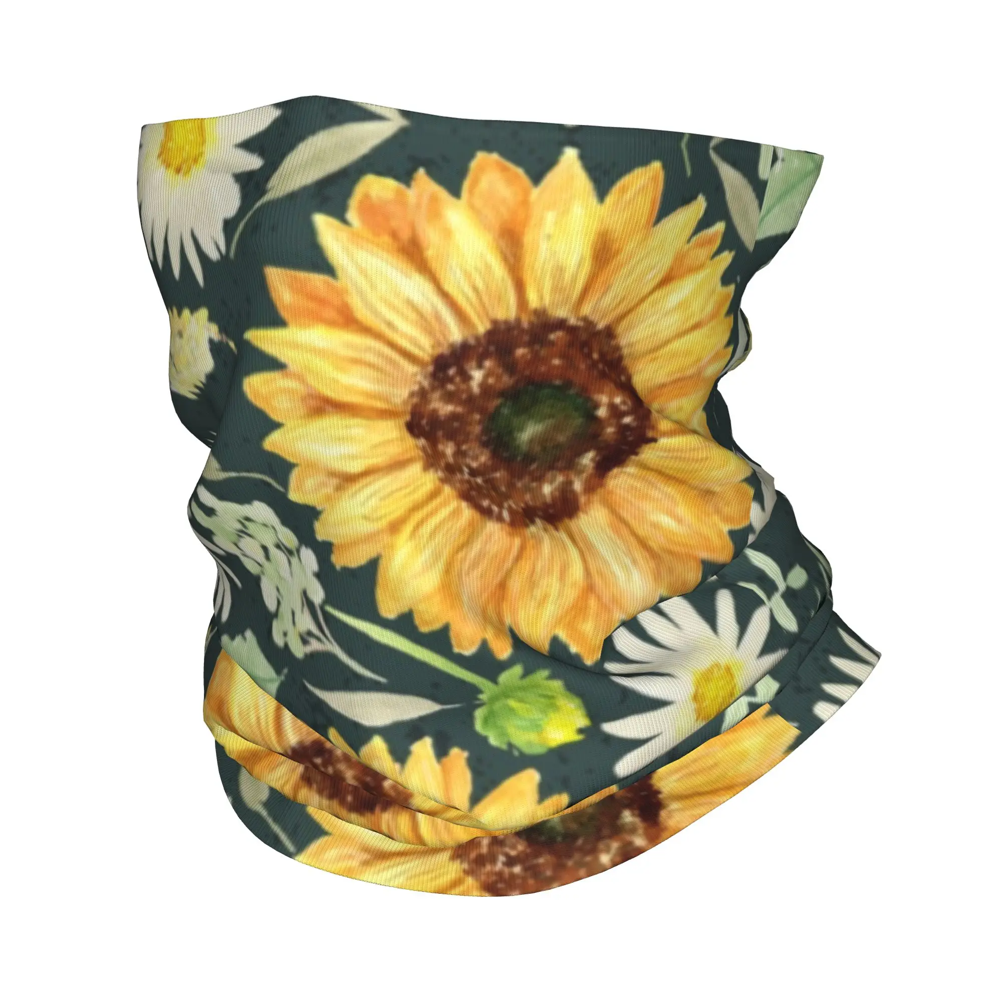 

Бандана с цветочными подсолнухами и ромашками на заказ, зимняя теплая повязка на шею, мужской ветрозащитный шарф для лица, лыжная повязка на голову с цветком