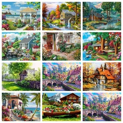 AZQSD Diamond Painting House Landscape Mosaic Needlework Full Drill Embroidery Dale Gardern Handmade Rhinestones 30x40cm