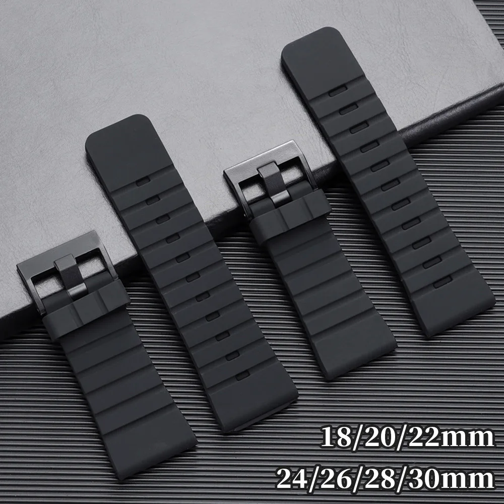 Schwarzes Silikon-Uhrenarmband, große Größe, wasserdichtes Gummi-Uhrenarmband für Männer und Frauen, 18 mm, 20 mm, 22 mm, 24 mm, 26 mm, 28 mm, 30 mm, universelles Armband