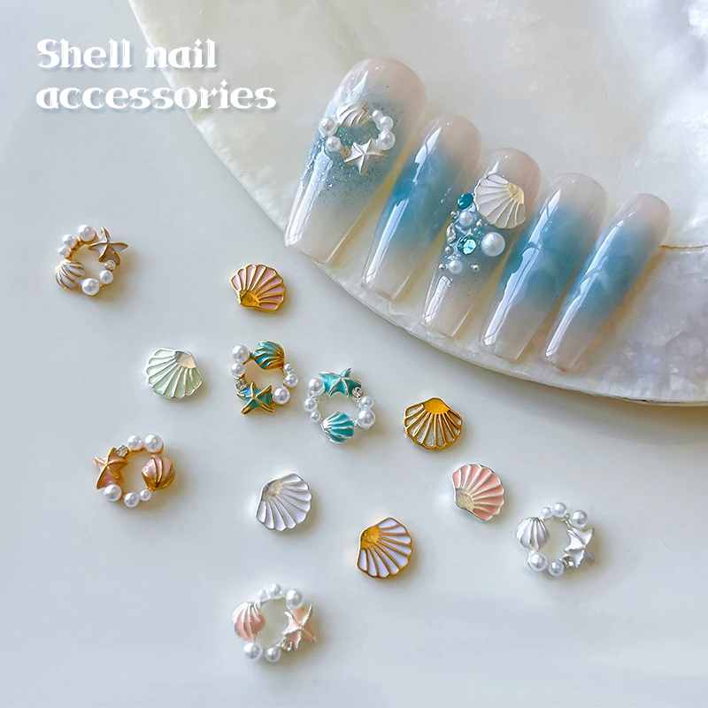 สะเก็ด3D เปลือกหอยมุกอัลลอยด์ perlengkapan Nail Art เปลือกหอยหลากสีอุปกรณ์ตกแต่งเล็บแบบ DIY