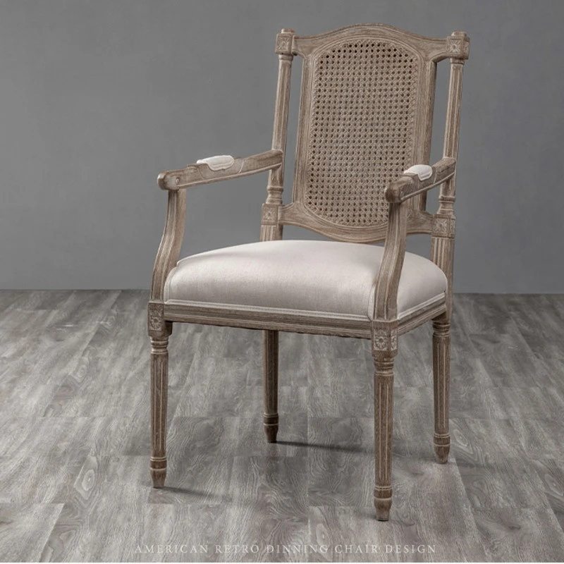 

Стулья для гостиной из цельного дерева, американская деревенская мебель для дома, обеденный стул со спинкой из ротанга, кресло для отеля, ресторан