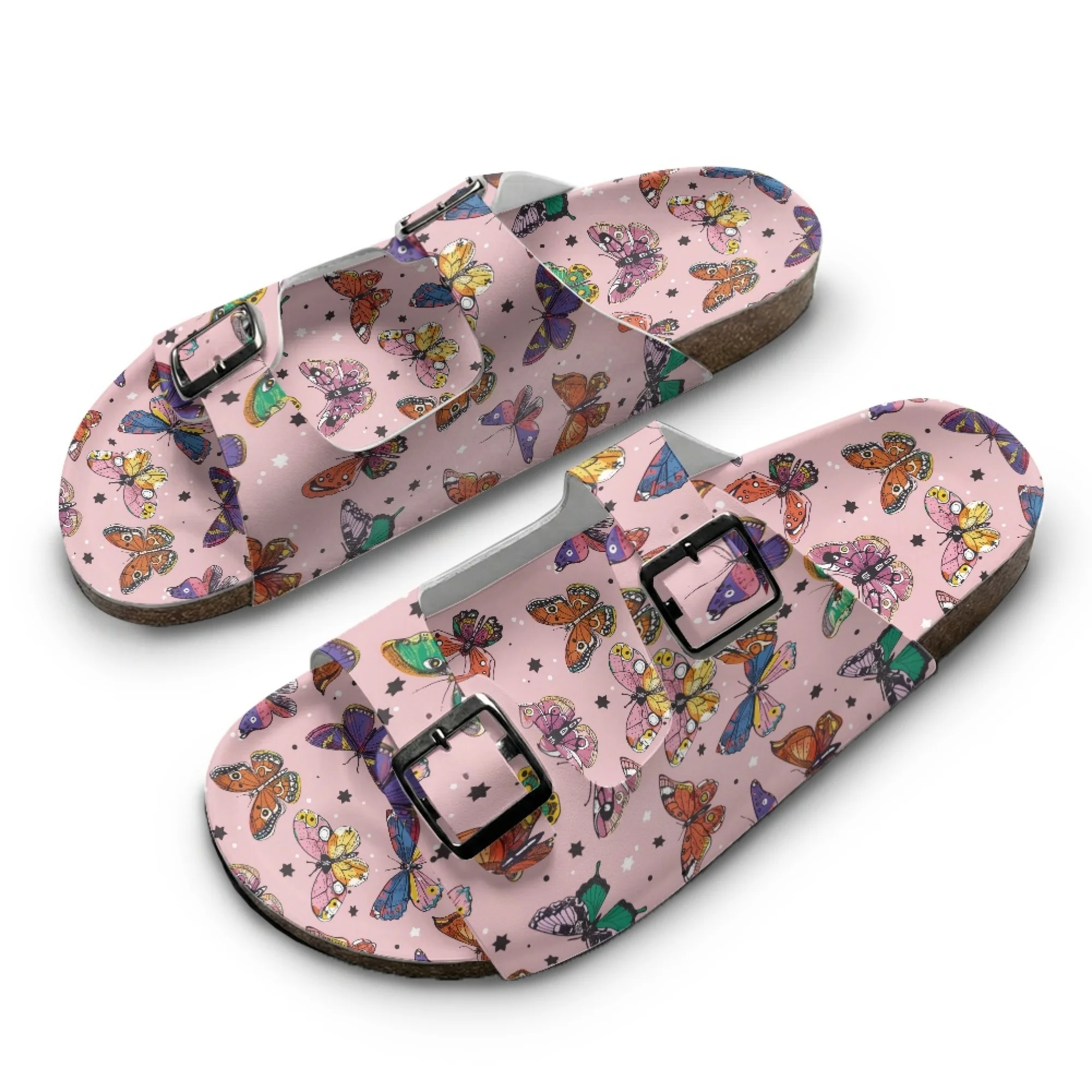 

Домашние тапочки с узором бабочки, на заказ, высококачественные, унисекс, повседневные, с двойной пряжкой и двойным ремешком, на деревянной подошве