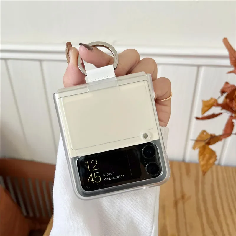Matte Mobile Phone Case for Samsung Z Flip 5 4 3 Transparent Phone Cases with Ring Holder Clips Hard Cover for Galaxy Z Flip 5 4