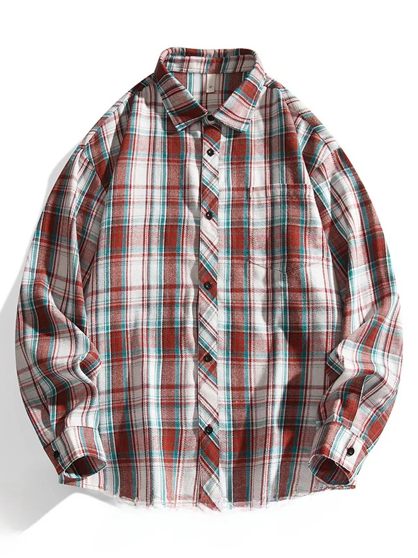 

New Plaid Long Sve irt for Men Youth Faionable Spring Autumn Outerwear College Sle Trendy Cotton Polyester Blend