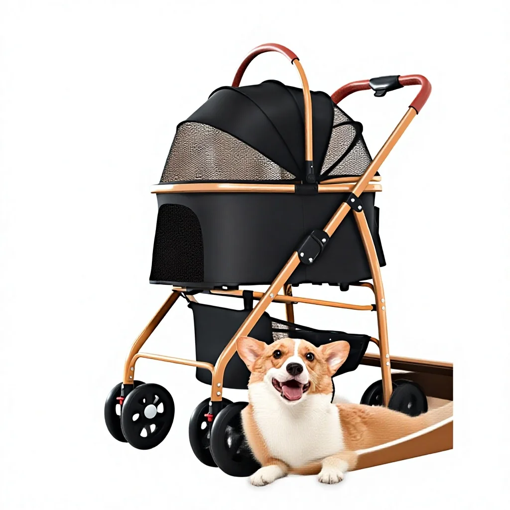 Metal Pet Stroller for Dogs and Cats-Lightweight Foldable with Detachable Carry Basket for Outings