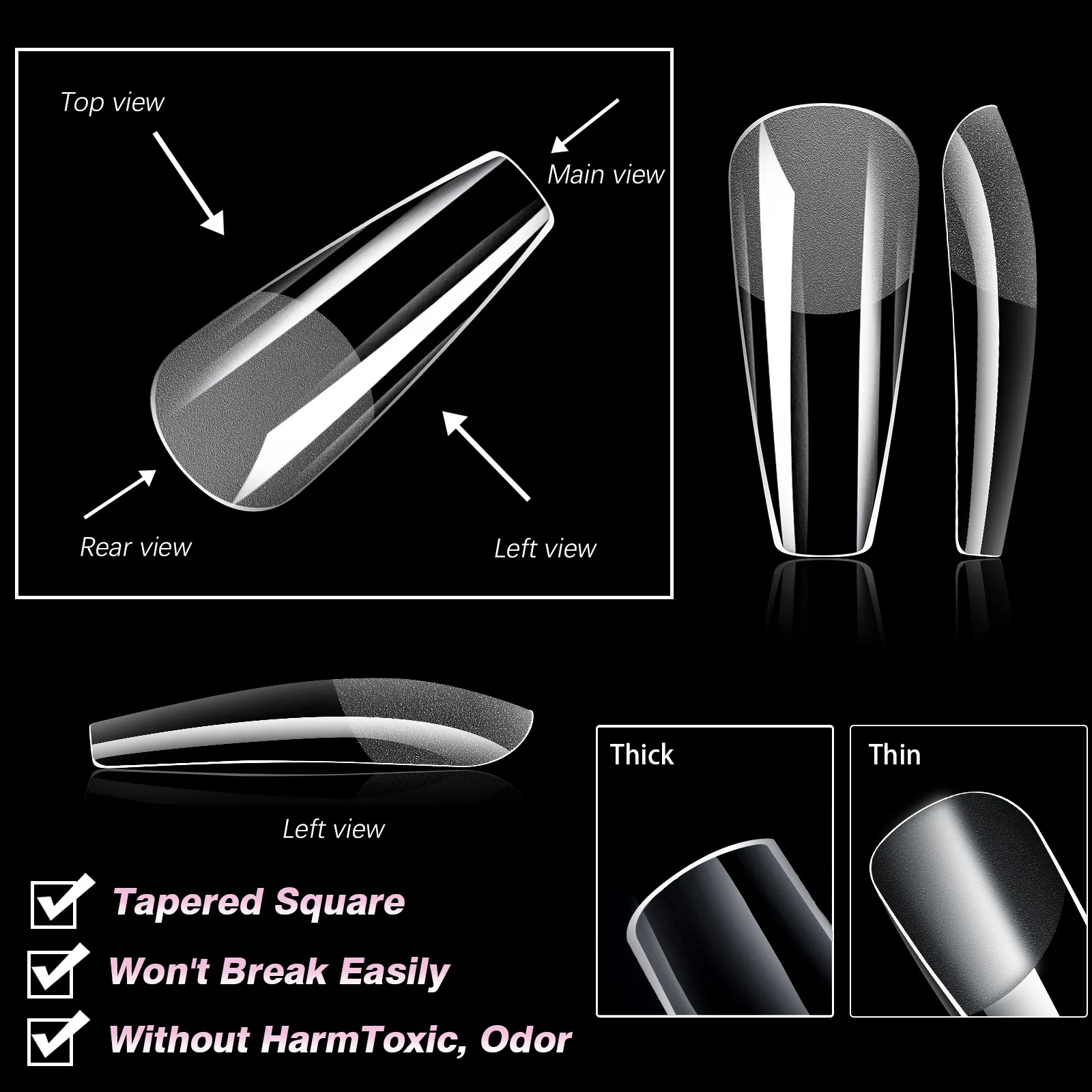 504Pcs Full Cover Press on Nail Tips Stiletto Almond Square Coffin French False Fake Soak Off Gel Nail Extension Tips Capsule