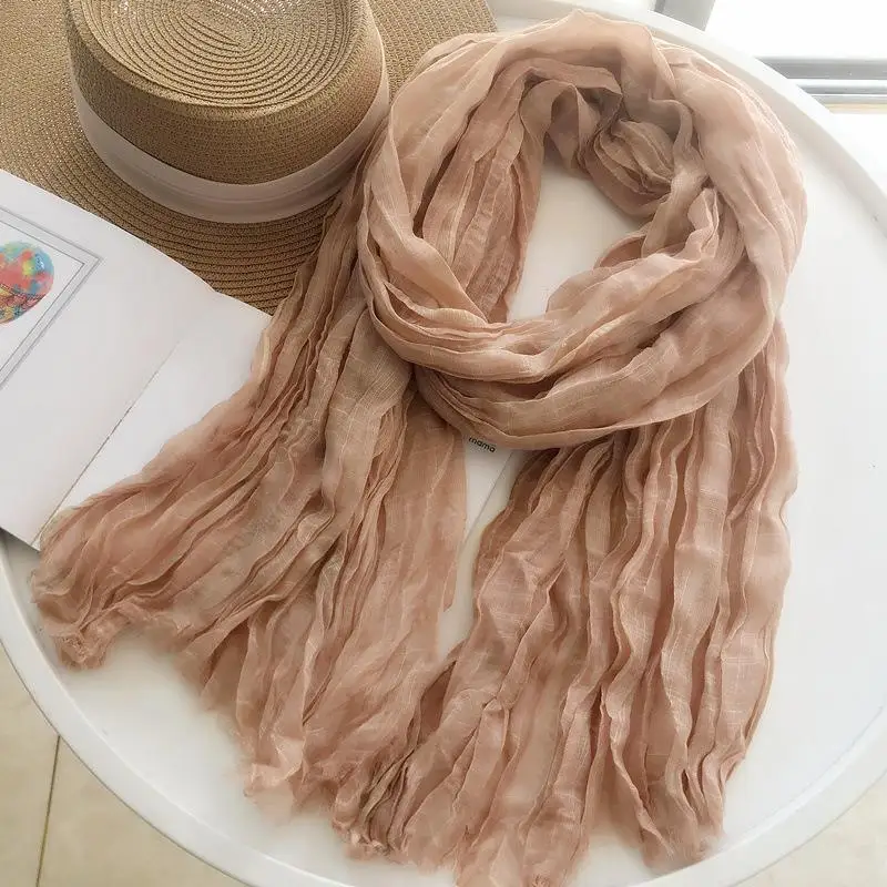 

Winter Women Cotton Scarf Solid Color Pleated Long Scarf Vintage Unisex Scarf Warm Neck Warmer Retro Inspired Scarves 180x90cm