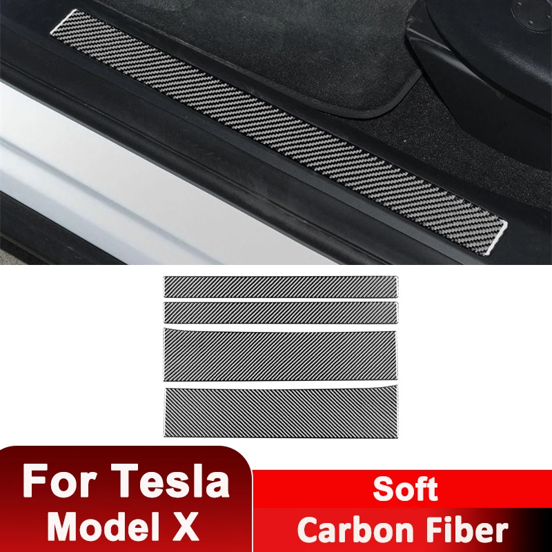 

Для Tesla Model X углеродное волокно 4 шт. пороговые полосы для двери автомобиля противопыльная панель декоративная наклейка авто аксессуары для интерьера