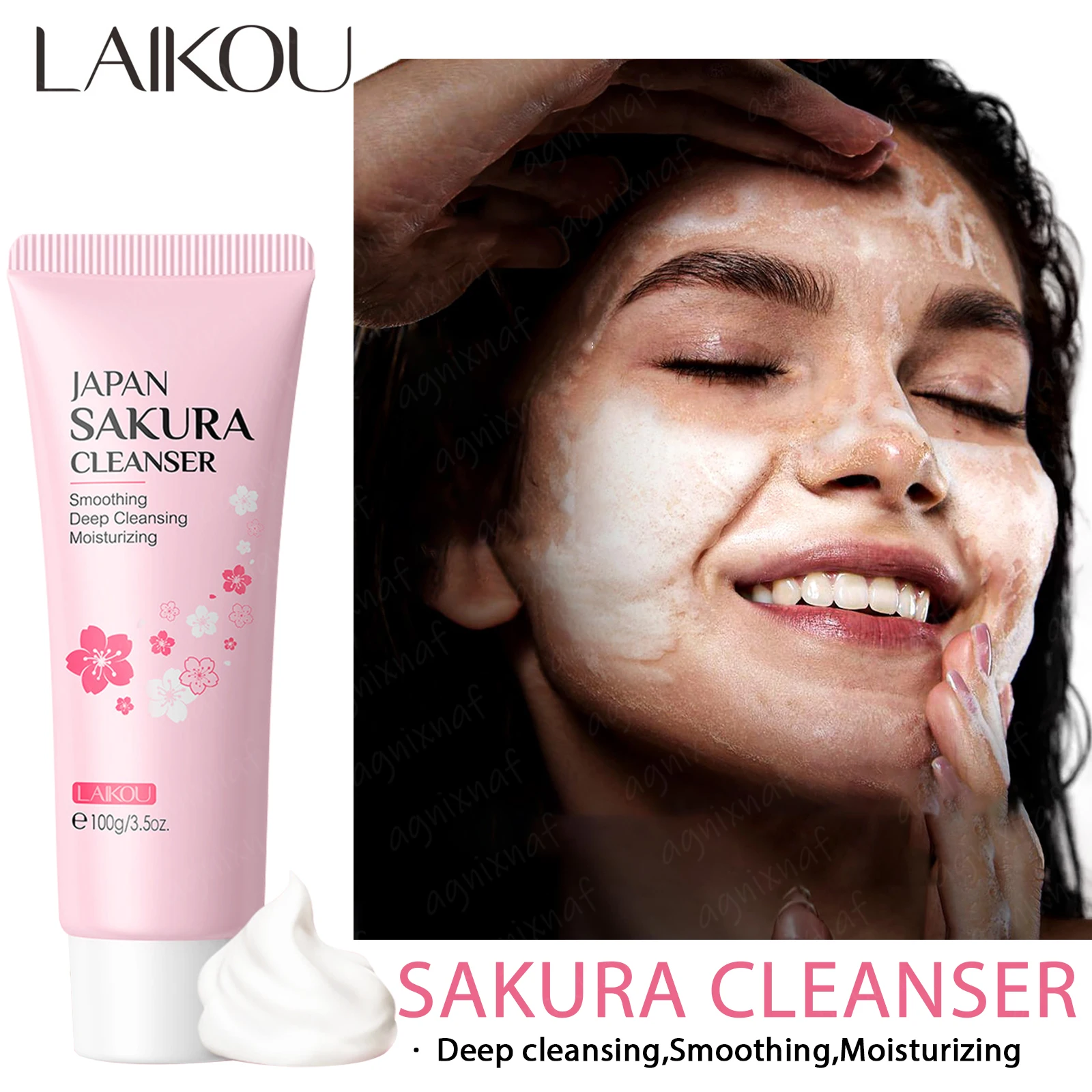 

LAIKOU Sakura Facial Cleanser Deep Cleaning Remove Grease Gentle Nourish Refreshing Moisturizing Blackhead Remove Face Wash 100g