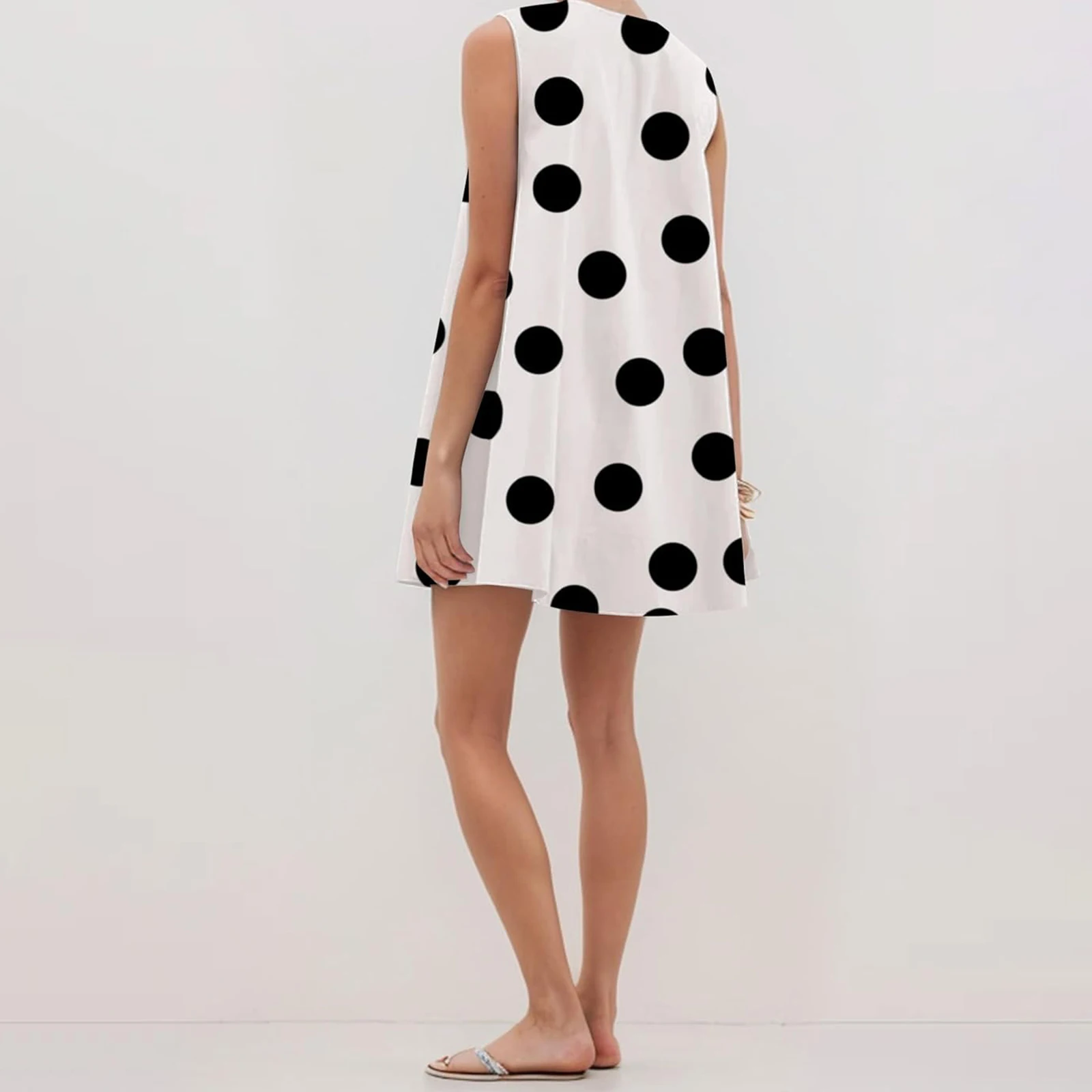 Combhasaki feminino verão casual solto ajuste elegante bolinhas impressão plissado decote em v sem mangas a linha curto mini babydoll tanque vestido