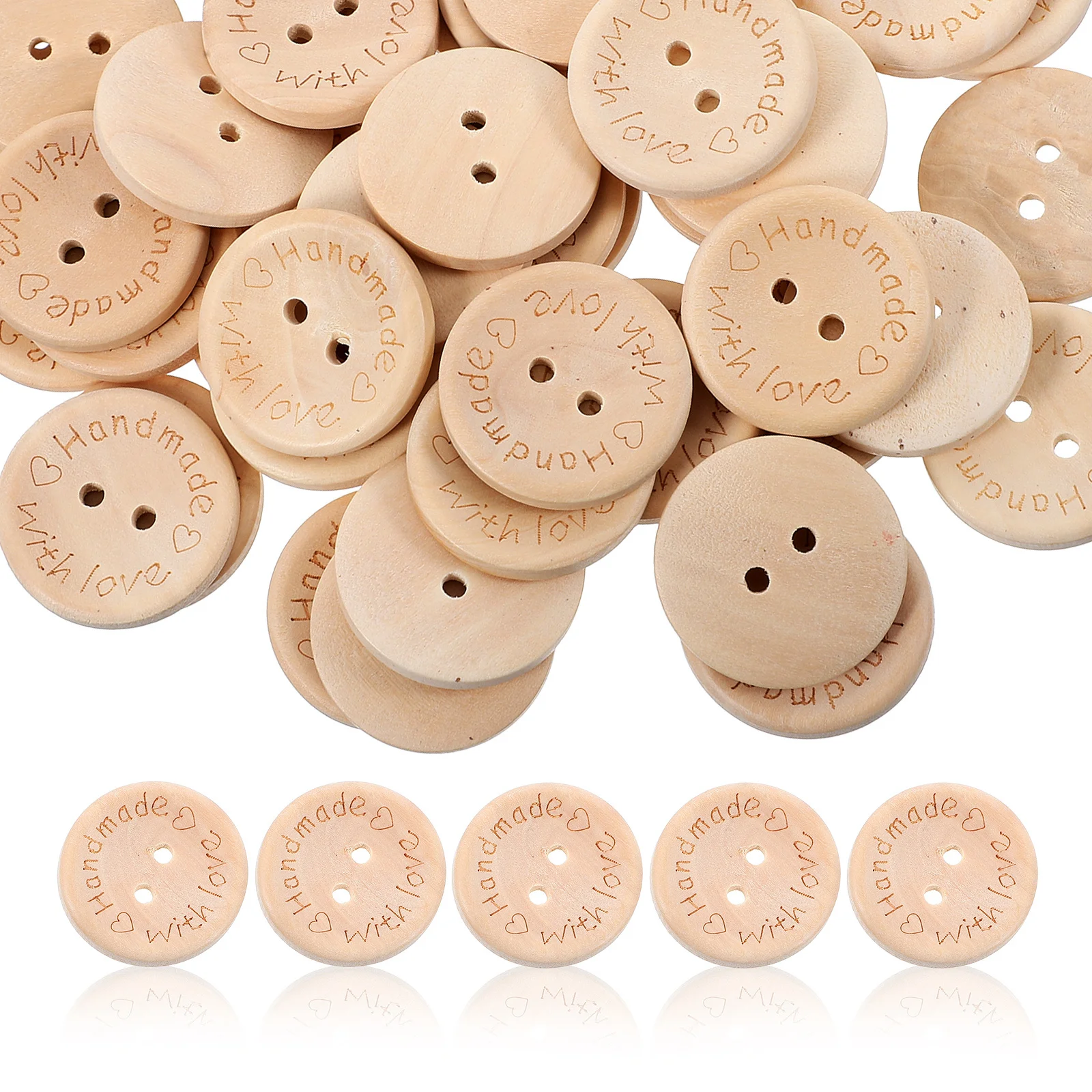 

100Pcs 25Mm Round Wooden Buttons with 2 Holes Unique Design Wood Button for Clothing DIY Artwork Handmade Projects
