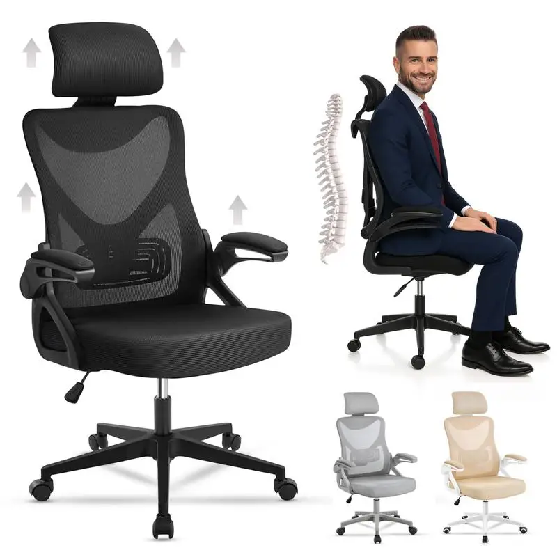 Escritorio Ergonómico Ajustable con Reposabrazos Negro |   Ruedas Anti-Arañazos |   Sillas de Oficina Ejecutivas con Reposabrazos