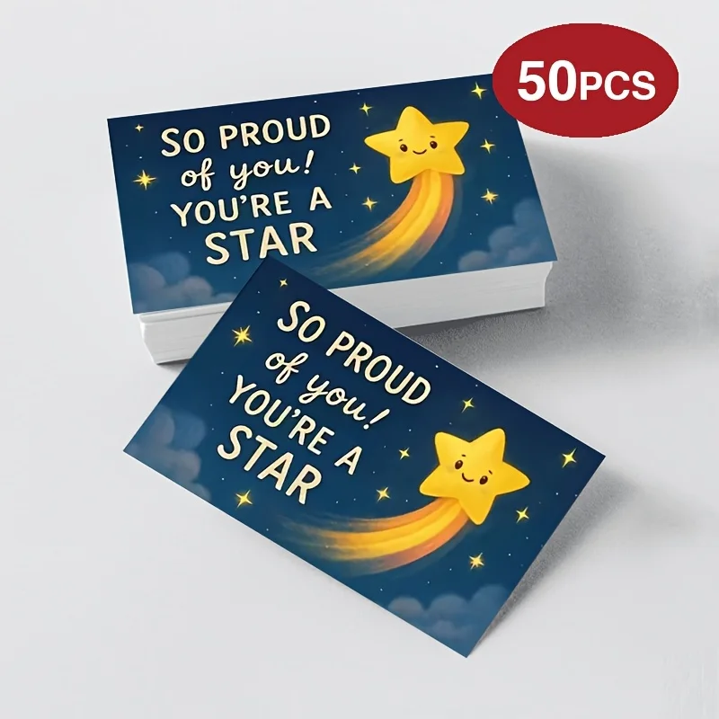 50PCS English Inspirational Star Shaped Postcards, Cute Meteor Design, Suitable for Graduation Anniversary and School Awards