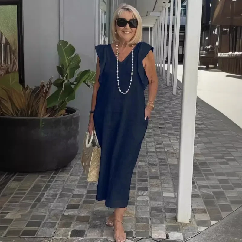 

Women's Clothing 2024 New Summer Back Straps Feifei Sleeve Cotton and Linen Skirt