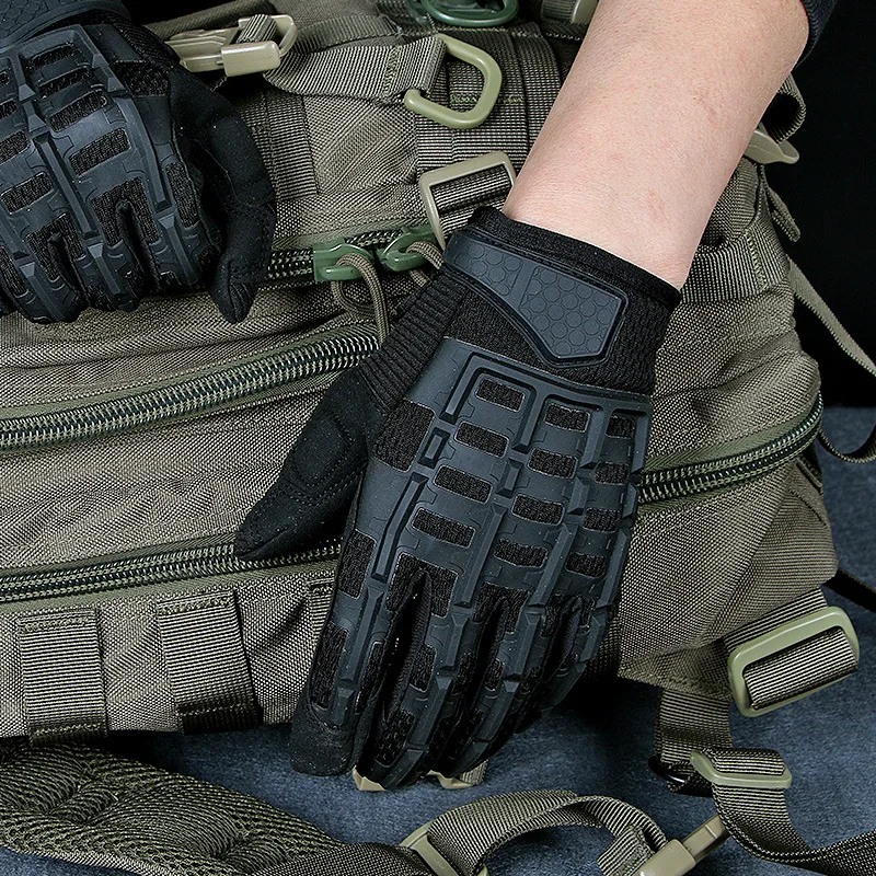 Military-style long-finger sports gloves for outdoor activities, hiking, cycling, and motorcycle riding; breathable and tactical