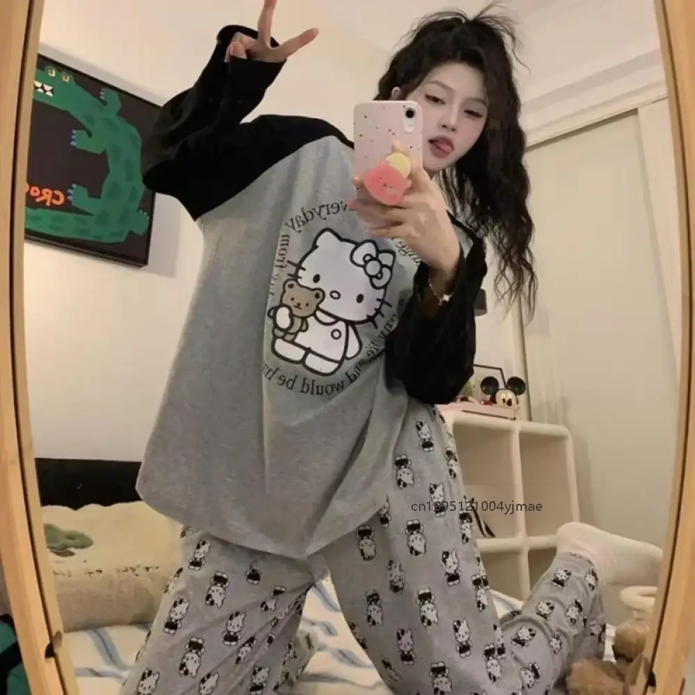 

2 шт. пижамы Sanrio с героями мультфильмов из чистого хлопка Hello Kitty Kawaii, домашняя одежда Sanrio, пижамные штаны с героями мультфильмов, комплект новых пижам Hello Kitty