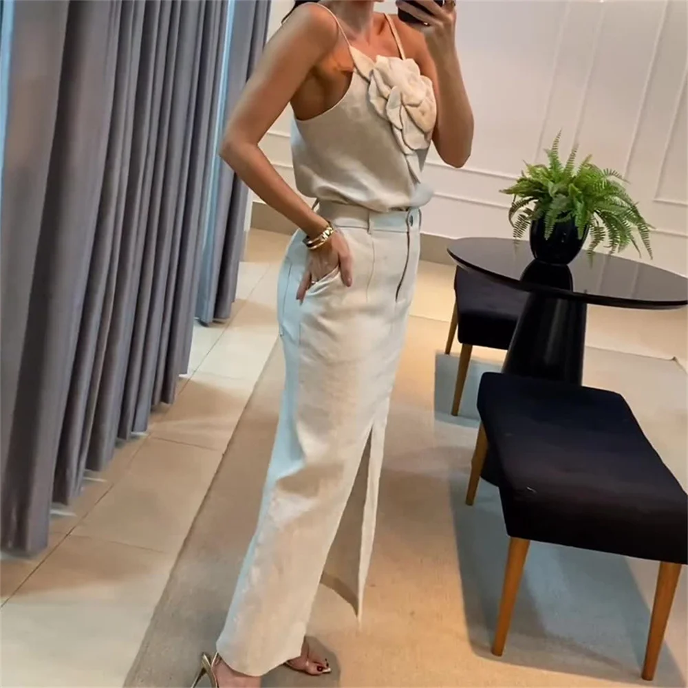 2024 Summer 3D Flower Sling top e gonna 2 pezzi Set elegante gilet senza maniche gonne a vita alta con tasche abito da donna