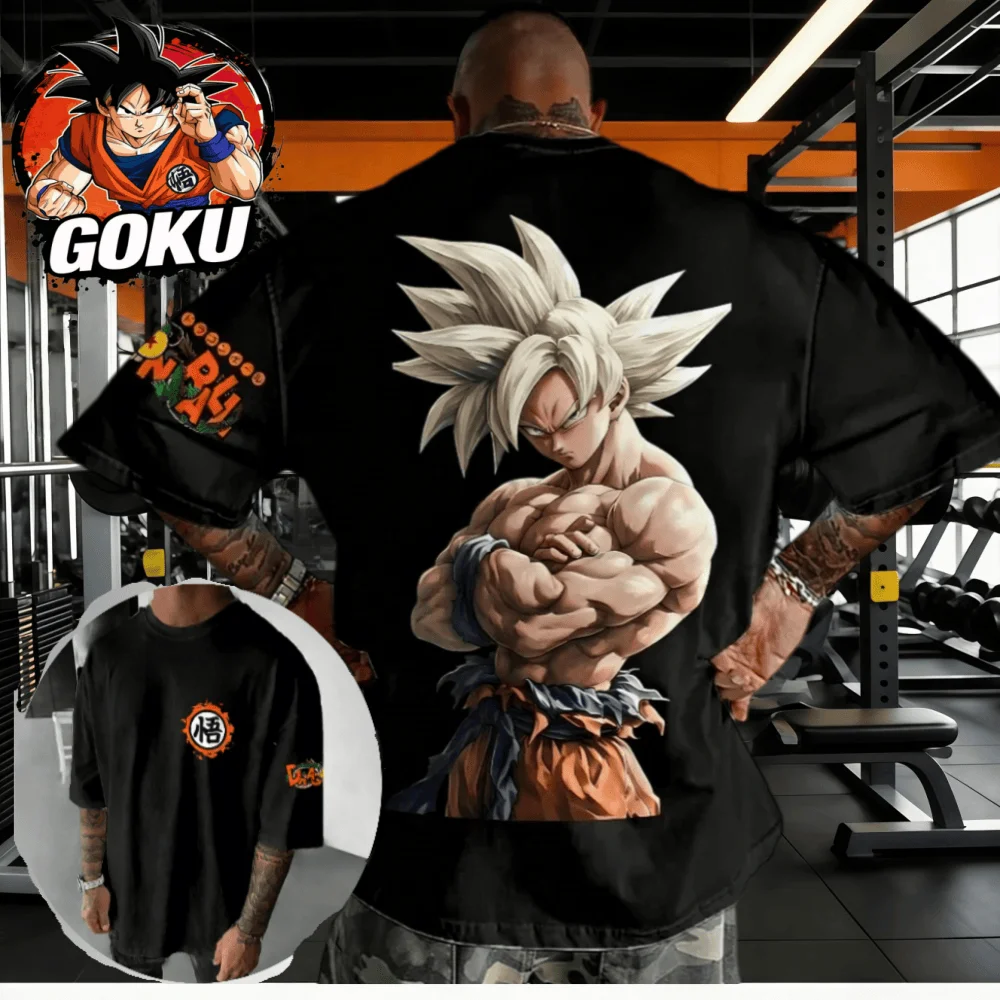

2026 Summer Dragon Ball Oversized T-shirt High Quality Cotton Print Ultra Instinct Goku & Go Symbol Back Graphic Unisex Retro