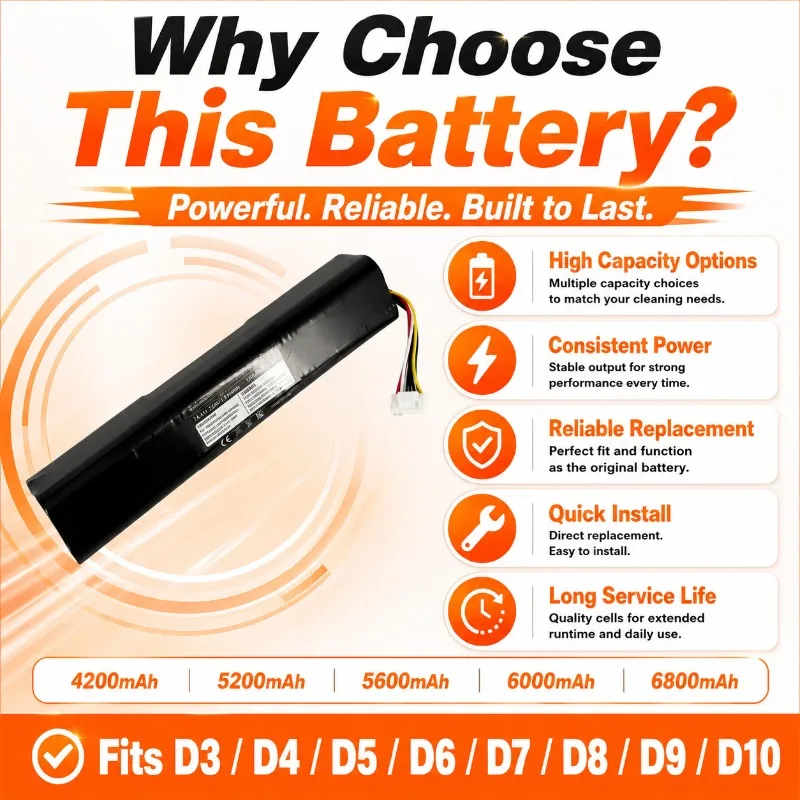 6800mah Replacement Li-ion Battery for Neato Botvac D3 D4 D5 D6 D7 D8 D9 D10 Robot Vacuum  Long Lasting Battery Pack