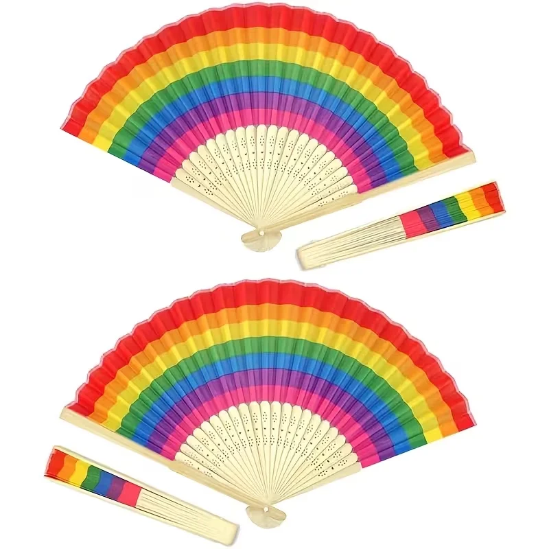 10Pcs/30Pcs/50Pcs/70Pcs Personalized Custom Rainbow Cloth Fans, Can Be Laser Engraved with Names and Dates - Vintage Bamboo Cloth Hand-Held Fans, Suitable for Weddings, Pride Events, Dance Performances, Music Festivals