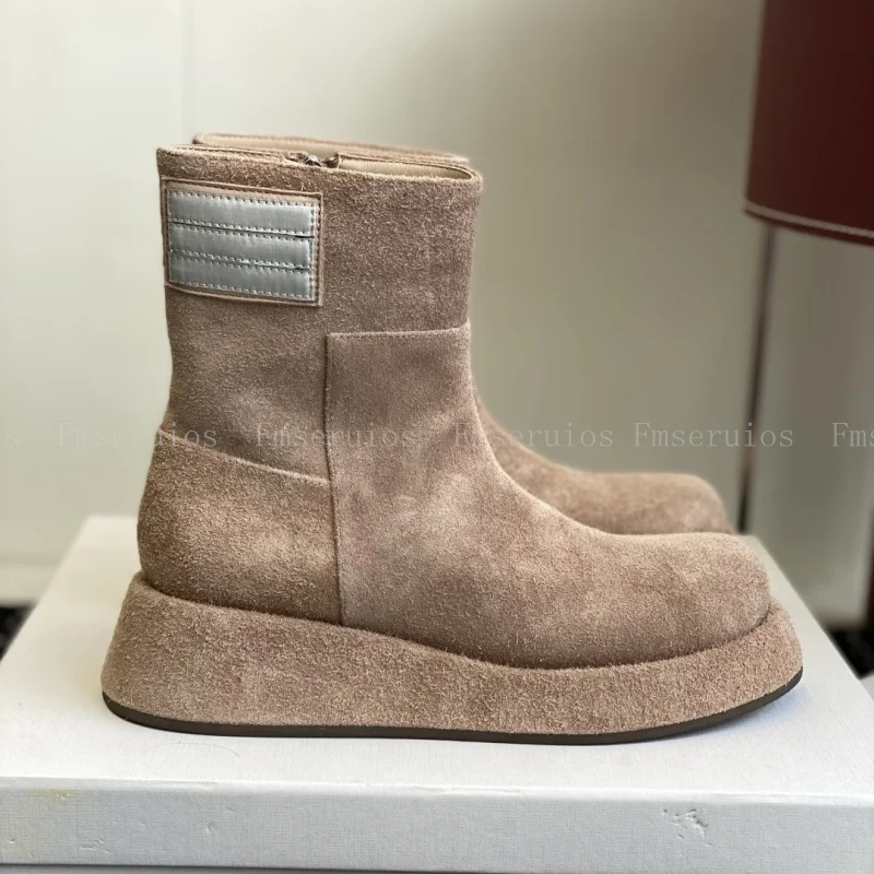 

Women Ankle Boots Concise Design Fashion Mid Calf Boots Suede Leather Thick Sole Zipper High Quality Autumn Winter Short Boots