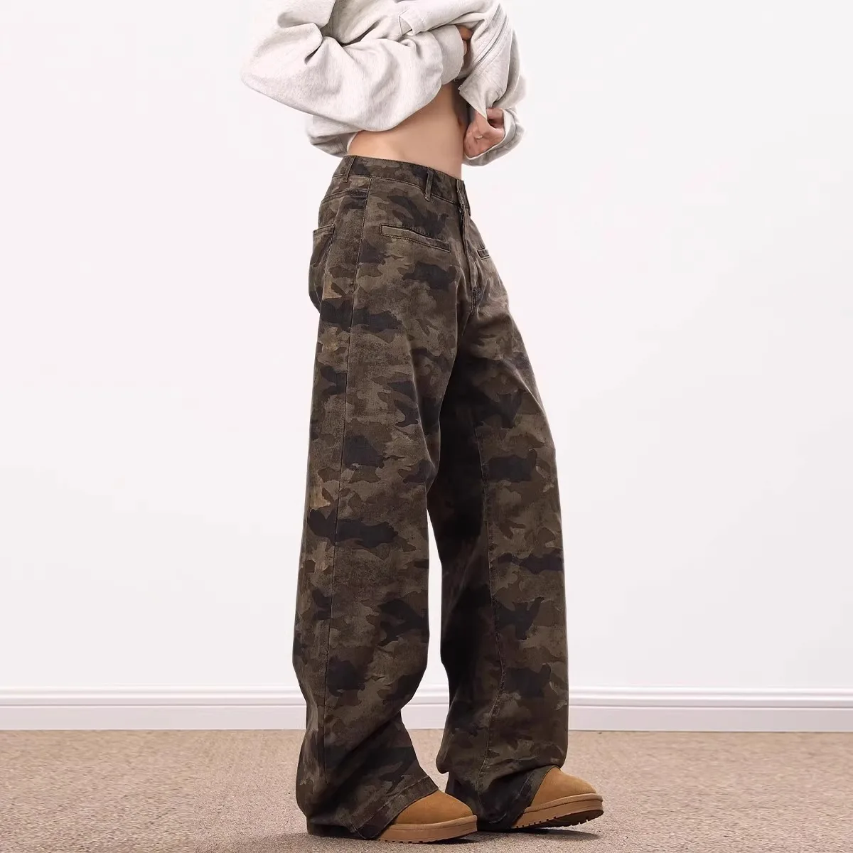Wide Leg Jean Denim Ankle Length Jeans Men Loose Fit High Waist Distressed Print Summer 2025 Zipper Fly Washed streetwear