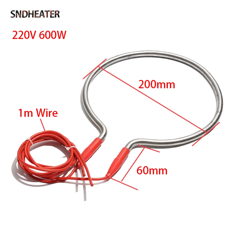 SNDHEATER 220V 600W Electric Water Heating Element 200MM SS201 Immersion Round Boiler Heater Replacement 1M Wire for Bucket