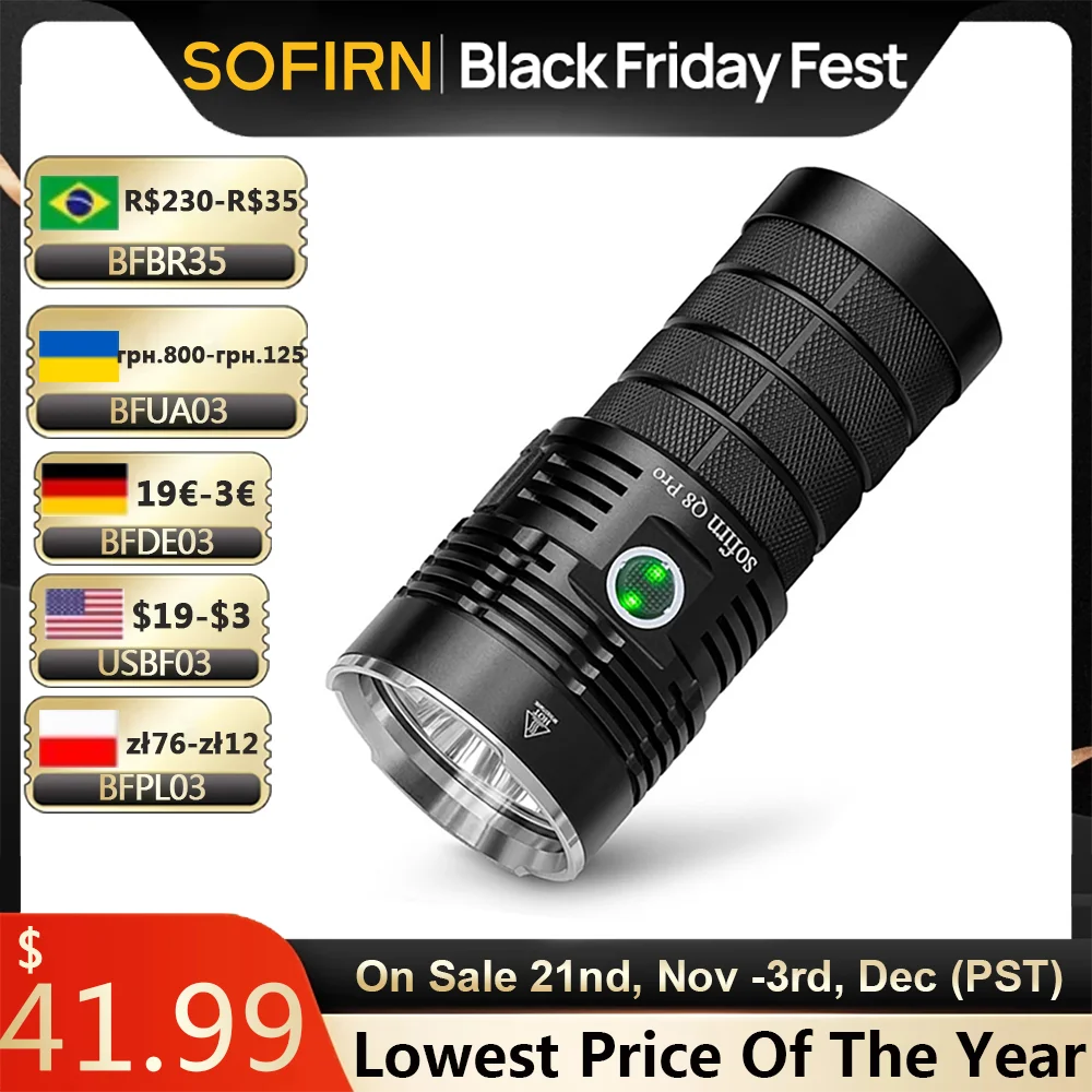 Sofirn Q8 Pro Powerful 11000 Lumen USB C Rechargeable 18650 Flashlight 4* XHP50.2 LEDs Anduril 2 UI Torch with Reverse Charge