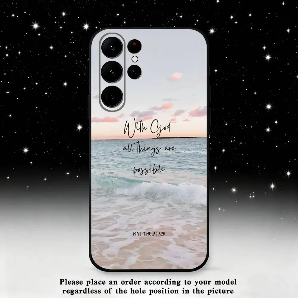 حافظة هاتف مسيحية لآية الكتاب المقدس لهاتف سامسونج S25، S24 Ultra، S20، S30 plus، S22 plus، S23، S30 Ultra 5G غلاف أسود من السيليكون