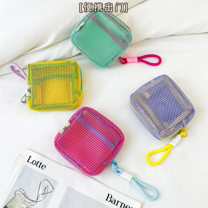 

Mini Coin Purse Portable Mesh Makeup Bag Dopamine Mesh Cloth Money Lipstick Eyeshadow Storage Bag for Travelling Shoping