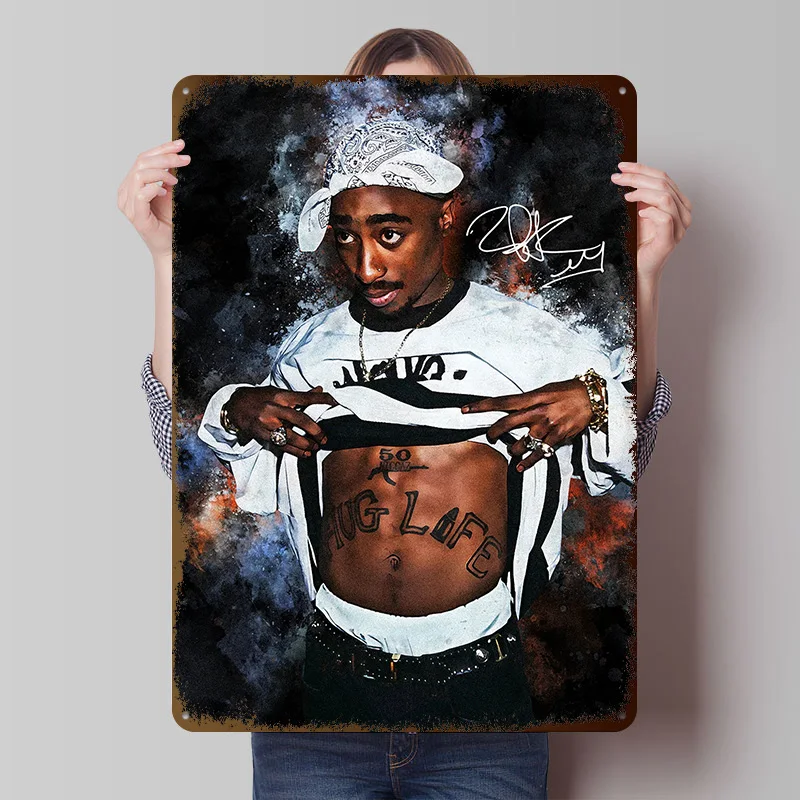 Tupac Shakur Portrait Printed Poster Customized Retro Wall Art Vintage Metal Tin Signs for Decoration Home Decor Items Wand Deko