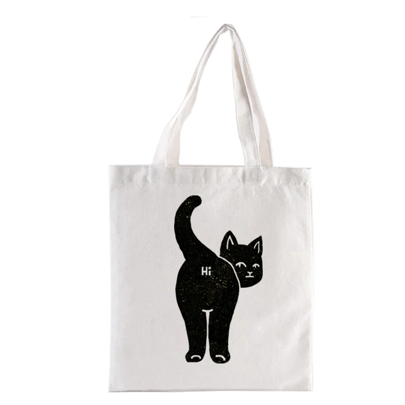 Hello Cat Butt Minimalist Black By Tobe Fonseca Printd Anime Shopping Bags Shopper Bag S Totebag Funny Woven Tote Casual Totes