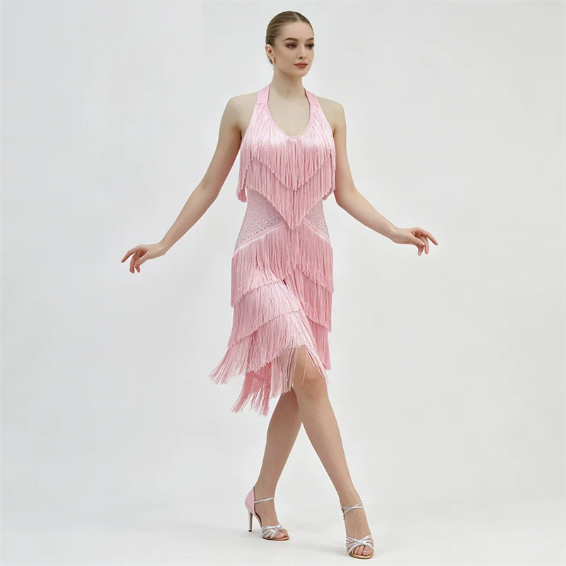 Damen Latein Tanzkleid Lila Quasten Strass Tanzkostüm Samba Tango Cha Cha Wettbewerb Bühnenauftritt Tanzkleidung 2026 – Detail 4