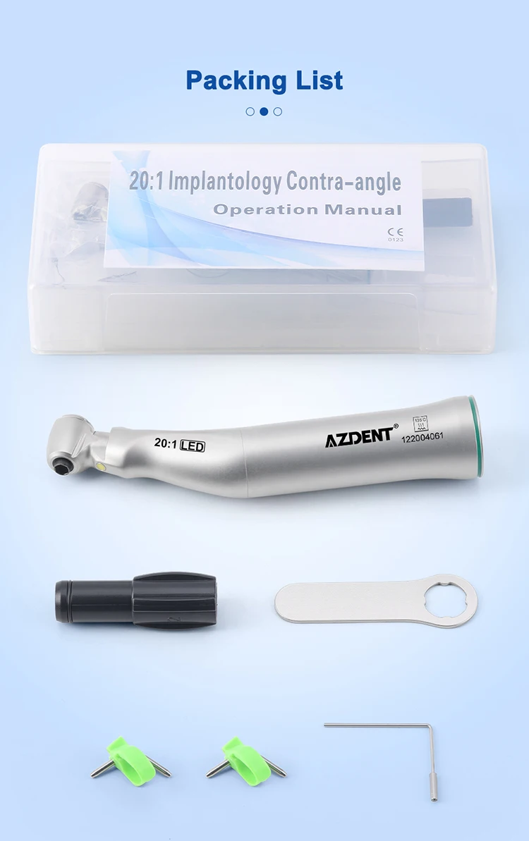 AZDENT Dental 20:1 Implantat-Winkelstück mit LED und E-Generator, Niedrigdrehzahl-Handstück für Zahnmedizin, Druckknopf-Instrument für Zahnärzte – Detail 6