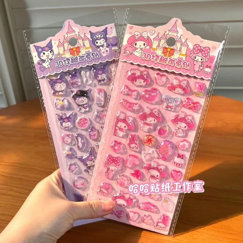 

Sweet Hello Kitty Cinnamoroll Anime Kawaii Kuromi Relief Fun Stickers Cute Cartoon Children Diy Decorative Patch Gifts Toys