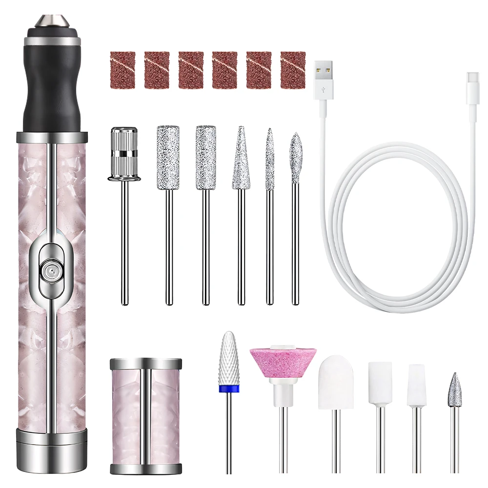 Electric Nail Drill File, Wireless Portable Nail Drill Machine with Drill Bits and Sanding Bands for Acrylic Gel Nails Polishing