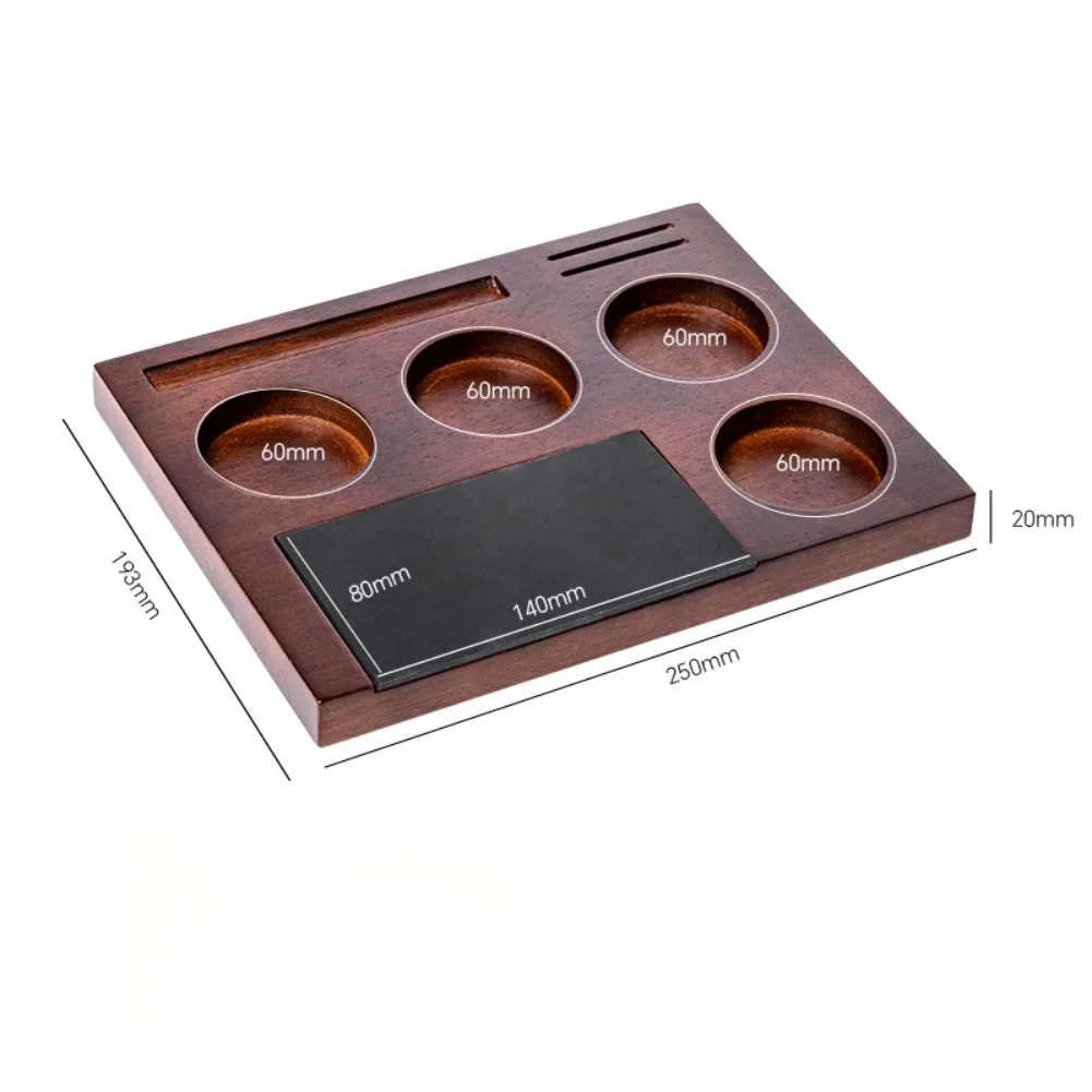 Wooden Coffee Tamper Station Base With Grounds Box Multi‑Function  Tool Organizer Accessory For Home Cafe Coffee Brewing Storage