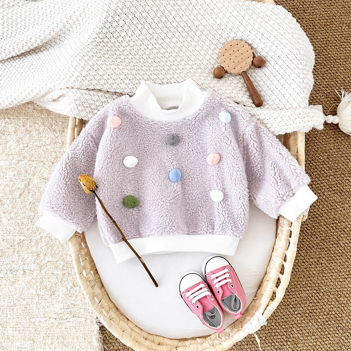 0-3Y Infant Baby Girl Clothes Winter Thick Baby Tops Pullover Outerwear Macaron Hairball Stylish Newborn Baby Warm Girls Coat