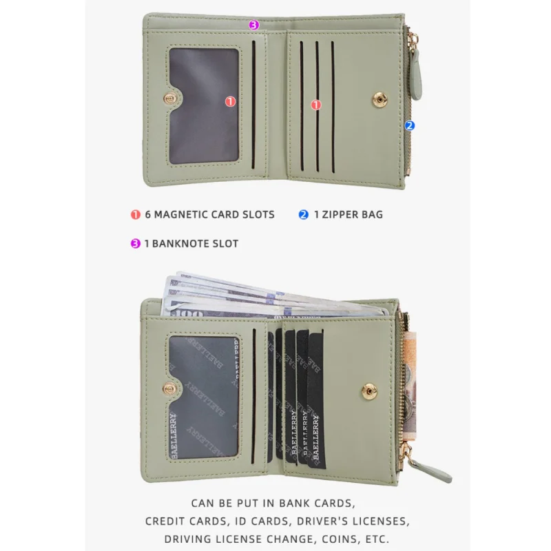 กระเป๋าสตางค์สั้นผู้หญิงอเนกประสงค์แบบใหม่, ดีไซน์ทันสมัย, ลายดอกไม้หลากหลายแบบ, กระเป๋าใส่เหรียญแบบมีซิปสำหรับผู้หญิง