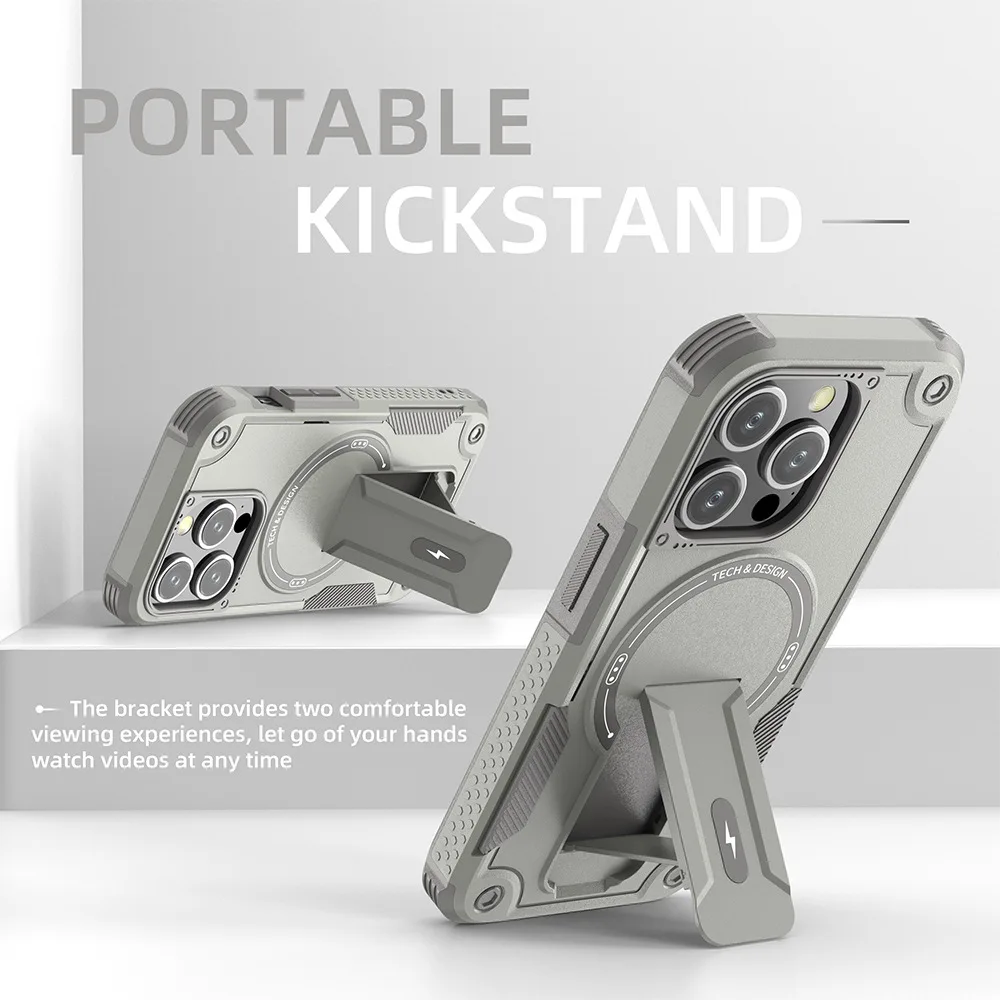 حافظة هاتف بحامل شحن لاسلكي لهاتف آيفون 17 برو ماكس غطاء حماية فاخر لملحقات حامل حامل مغناطيسي Magsafe