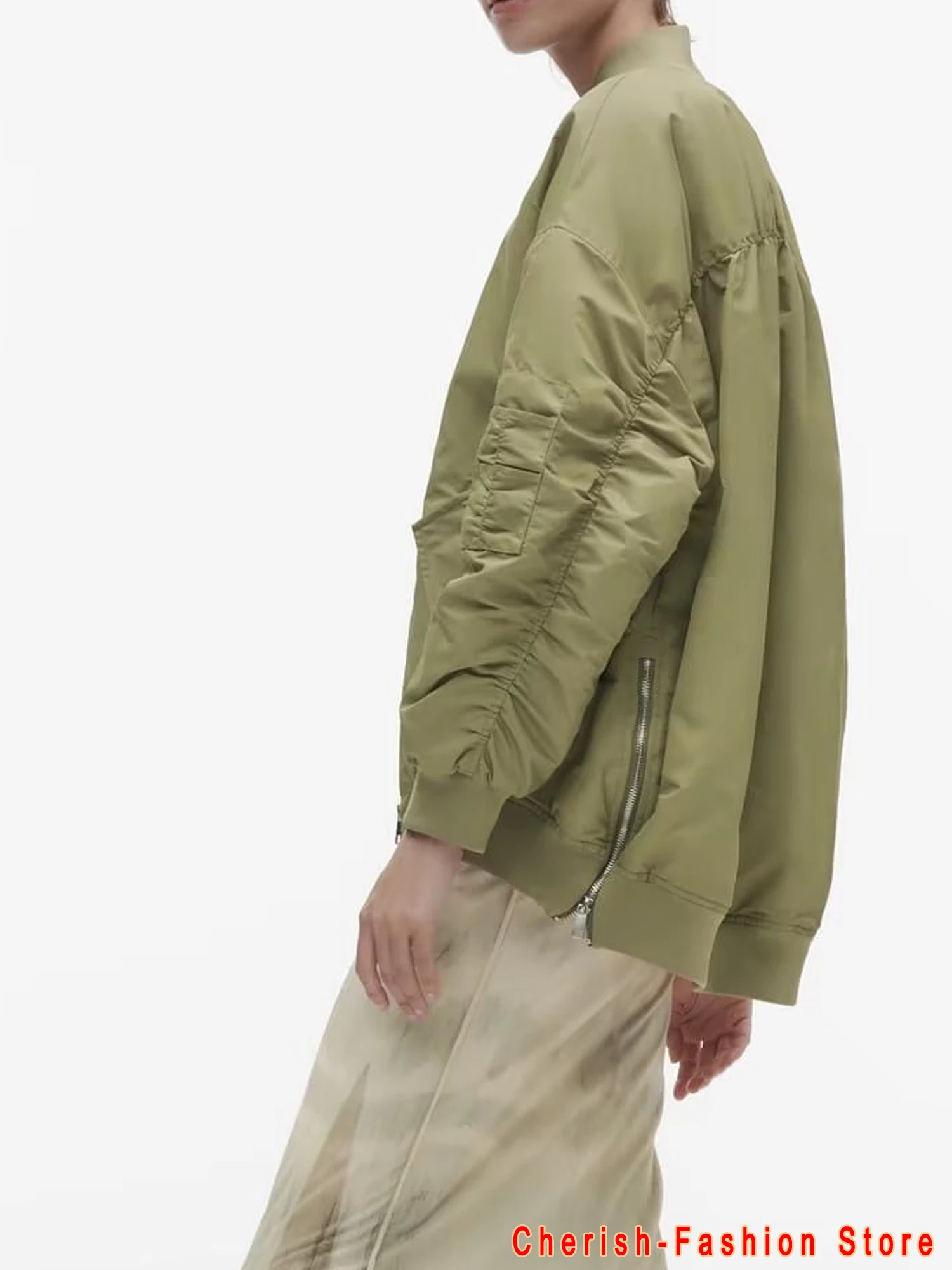 Moda donna autunno nuovo inverno manica lunga verde militare sciolto Bomber trapuntato giacca Chic femminile cappotti imbottiti in cotone Mujer