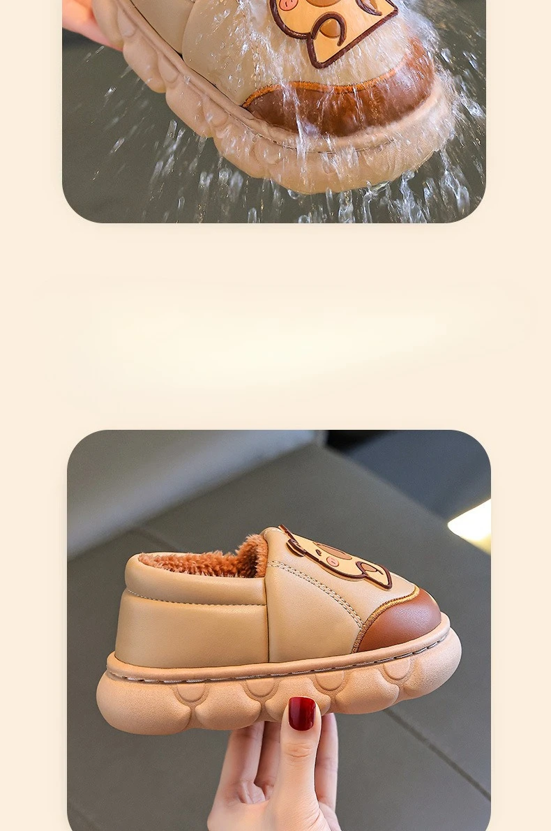 Capybara Herbst Winter kinder Baumwolle Schuhe Mode Warme Plüsch Hause Hausschuhe Frau Im Freien PU Wasserdichte Nicht Slip Stiefel – Detail 3