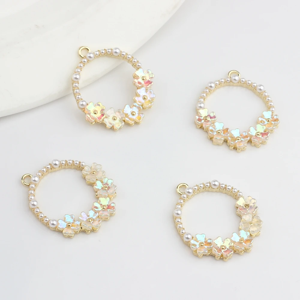 Zinc Alloy  Imitation Pearl Flowers Charms Connector 6pcs/lot For DIY Drop Earrings Jewelry Making Accessories