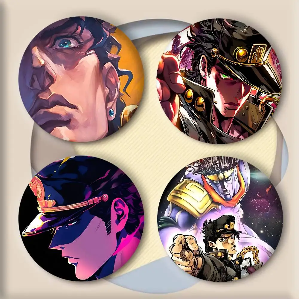 Anime J-JoJos Bizarre Adventure Kujo Jotaro Badge Tinplate Round Laser Brooch Clothes Backpack Accessories Lapel