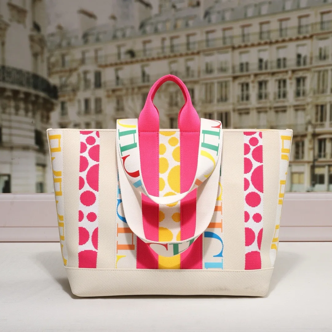 

CH Large Capacity Commuter Style Ladies Tote Travel Bag Brand Letter Printing Women's Handbag Shopping Dating Stripe Handbag