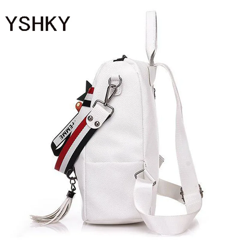 New backpack PU leather backpack large capacity casual ladies travel backpack Ribbon pendant shoulder bag for women