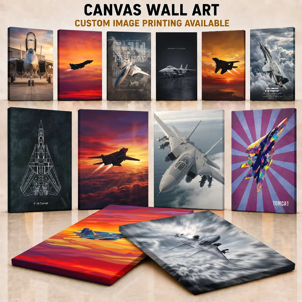 F-14 Tomcat Canvas Posters Industrial Graphic Style Wall Art With Customized Photo For Office Ideal Aviation Fan Birthday Gift